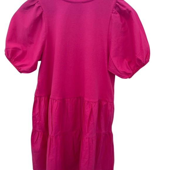 Zara Dresses & Skirts - Zara Hot Pink Puff Sleeve Tiered Dress XS Pink Bubble Short Dress Casual Summer